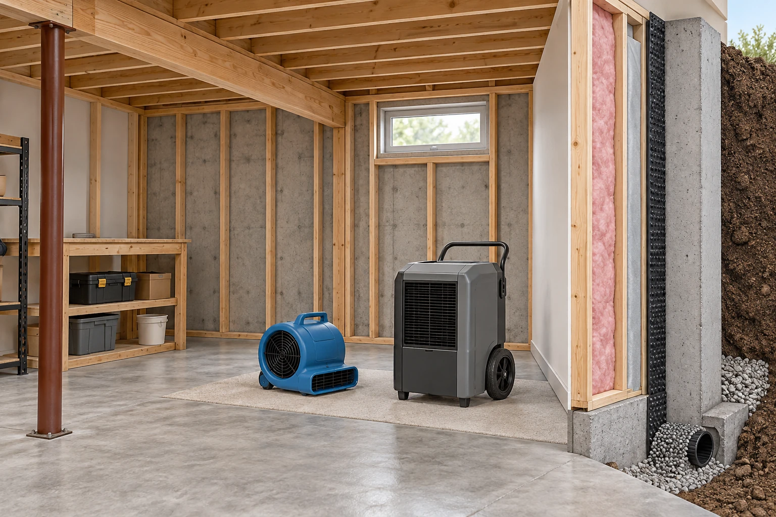 Closed drying equipment sits near the conceptual affected assembly. Its presence records an activity; the assessed condition of retained materials answers a different completion question.